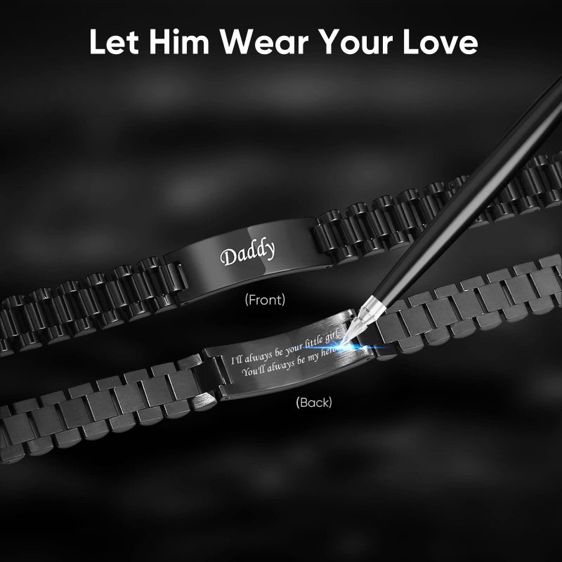 VNOX Dad Bracelet for Men Personalized Jewelry Fathers Gifts for Dad Daddy form Daughter for Father Day Birthday Day Masculine Width Band Stainless Steel Link Bracelet - Image 3